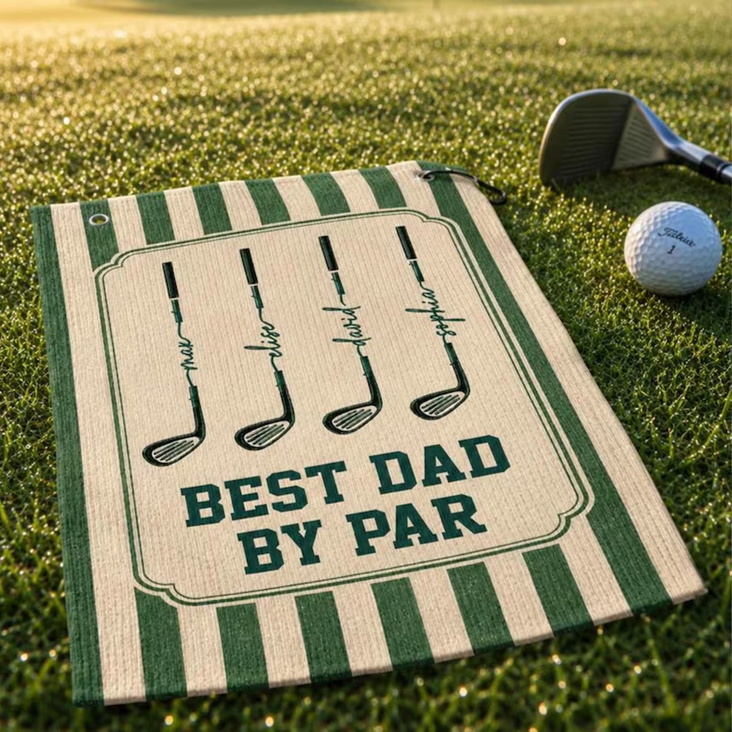 Personalized Best Dad By Par Golf Towel, Custom Kids Names Golf Gift For Dad, Father’s Day Gift 685125