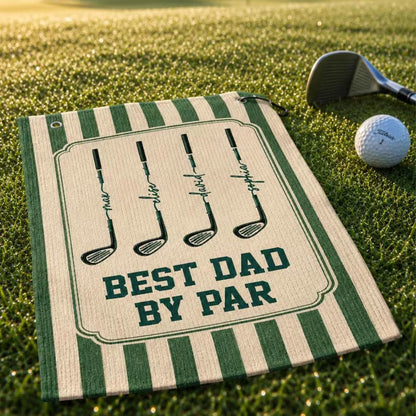 Personalized Best Dad By Par Golf Towel, Custom Kids Names Golf Gift For Dad, Father’s Day Gift 685125