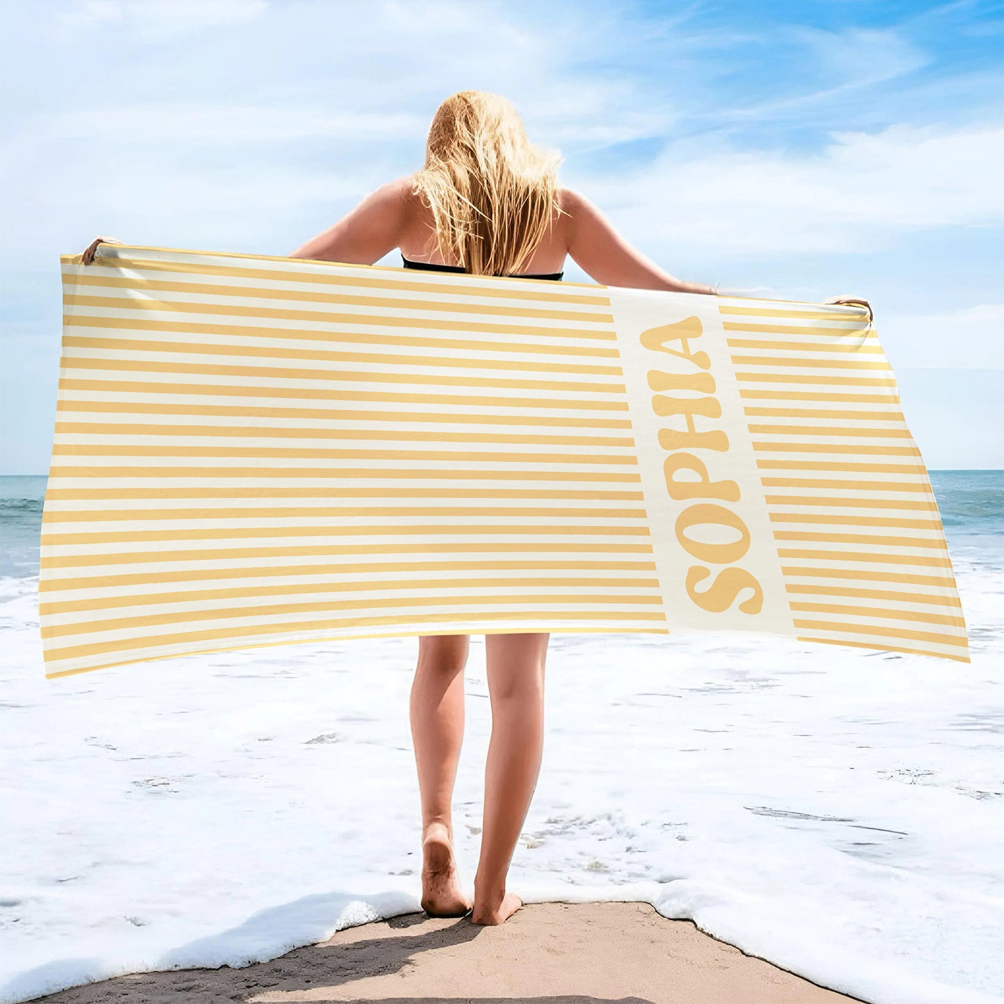 Personalized Groovy Striped Beach Towel, Custom Pool Towel, Bachelorette Party Favor, Retro Summer Beach Gift 684958