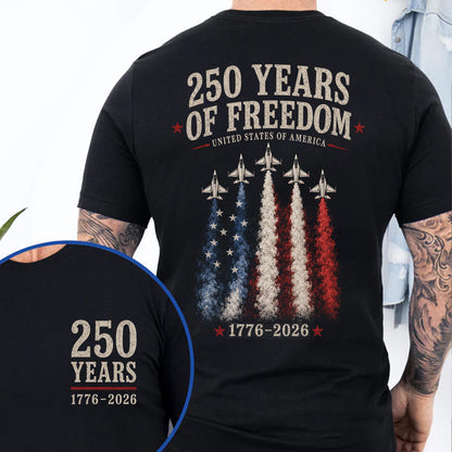 250 Years of Freedom USA Pocket & Back Shirt, Patriotic 1776-2026 Fighter Jet Tee, 4th Of July T-Shirt 685162