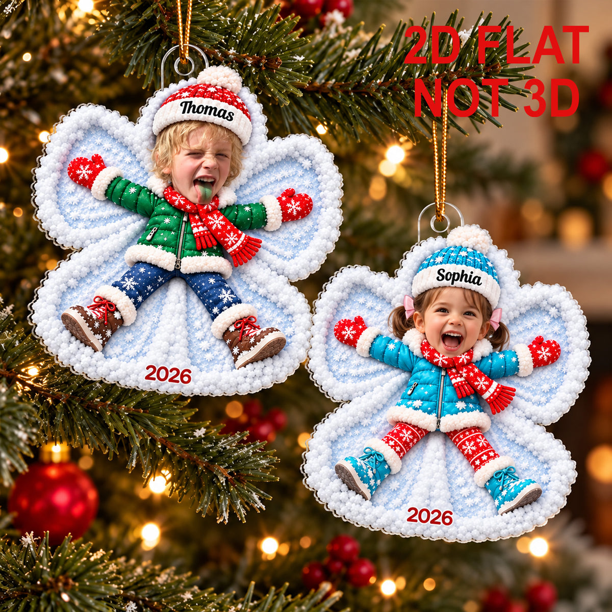 Personalized Snow Angel Acrylic Ornament, Custom Photo & Name Christmas Ornament, Gift for Son Daughter 686934 WFD