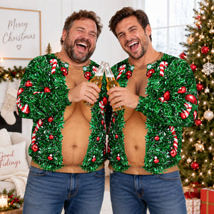 Funny Fake Chest Christmas Ugly Sweater, Tinsel Holiday AOP Sweatshirt, Christmas Party Gag Gift 686357 WFD