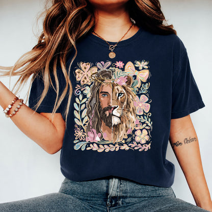 Lion of Judah Shirt, Floral Christian Shirt, Boho Faith Tee, Trendy Religious Women's T-Shirt 685697