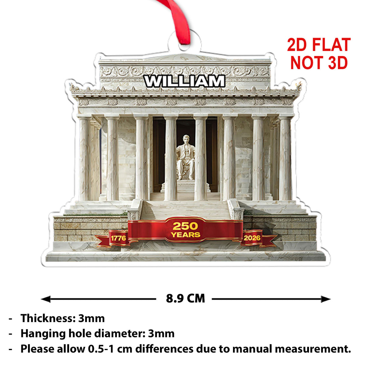 Personalized 250 Years 1776–2026 Acrylic Ornament | Custom Name Patriotic 4th of July Christmas Ornament 683542