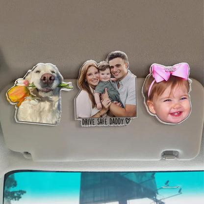 Drive Safe Daddy Custom Photo Car Visor Clip | Personalized Gift For Him | Car Photo Frame | Car Decor 683954