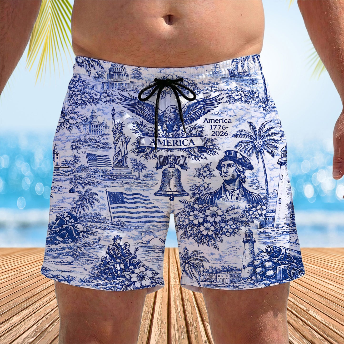 250 Years of America Funny Beach Shorts, Custom Name Patriotic Swim Trunks, Vintage USA AOP Shorts 685632