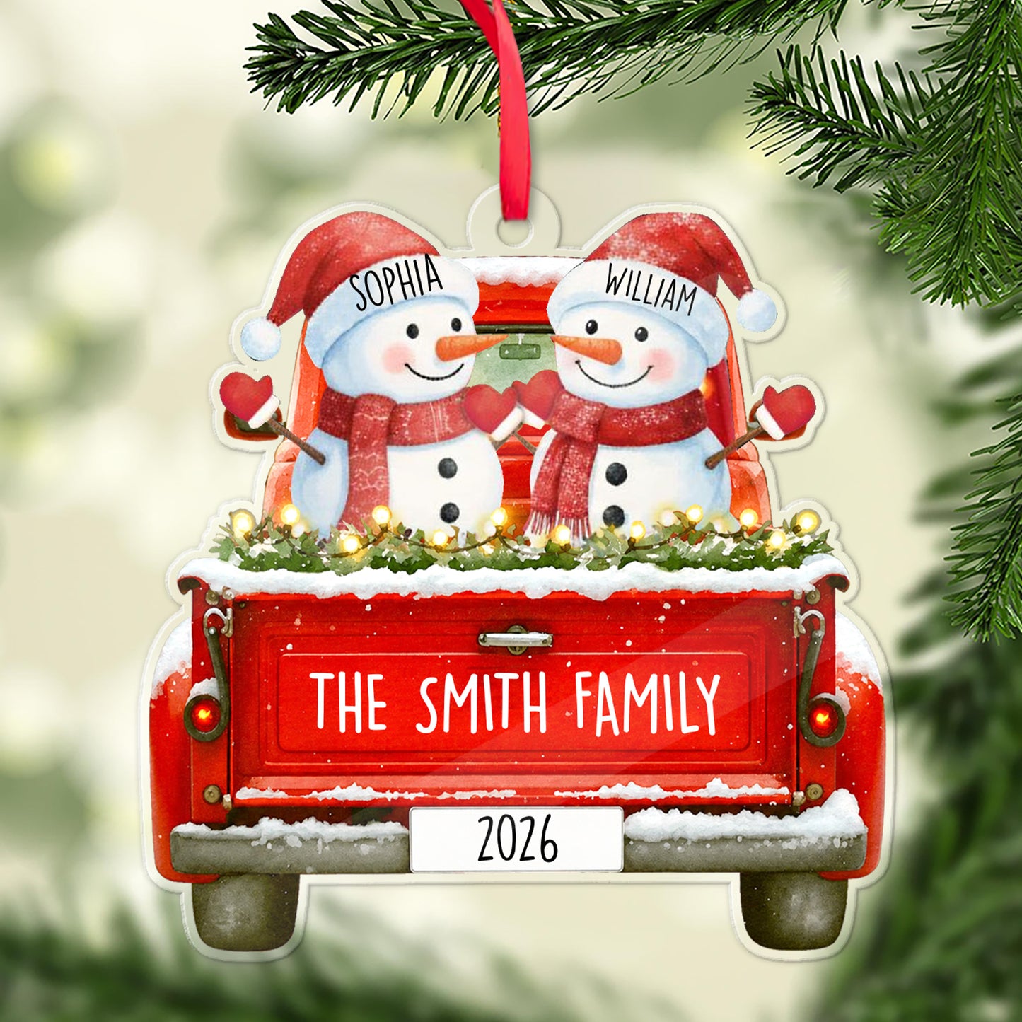 Personalized Family Snowman Truck Acrylic Ornament, Custom Family Name Christmas Tree Ornament Gift 685820