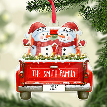Personalized Family Snowman Truck Acrylic Ornament, Custom Family Name Christmas Tree Ornament Gift 685820