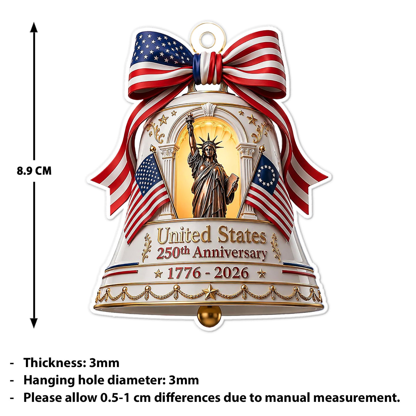 USA 250th Anniversary Acrylic Ornament 1776-2026, Statue of Liberty Patriotic Christmas Decor 685905
