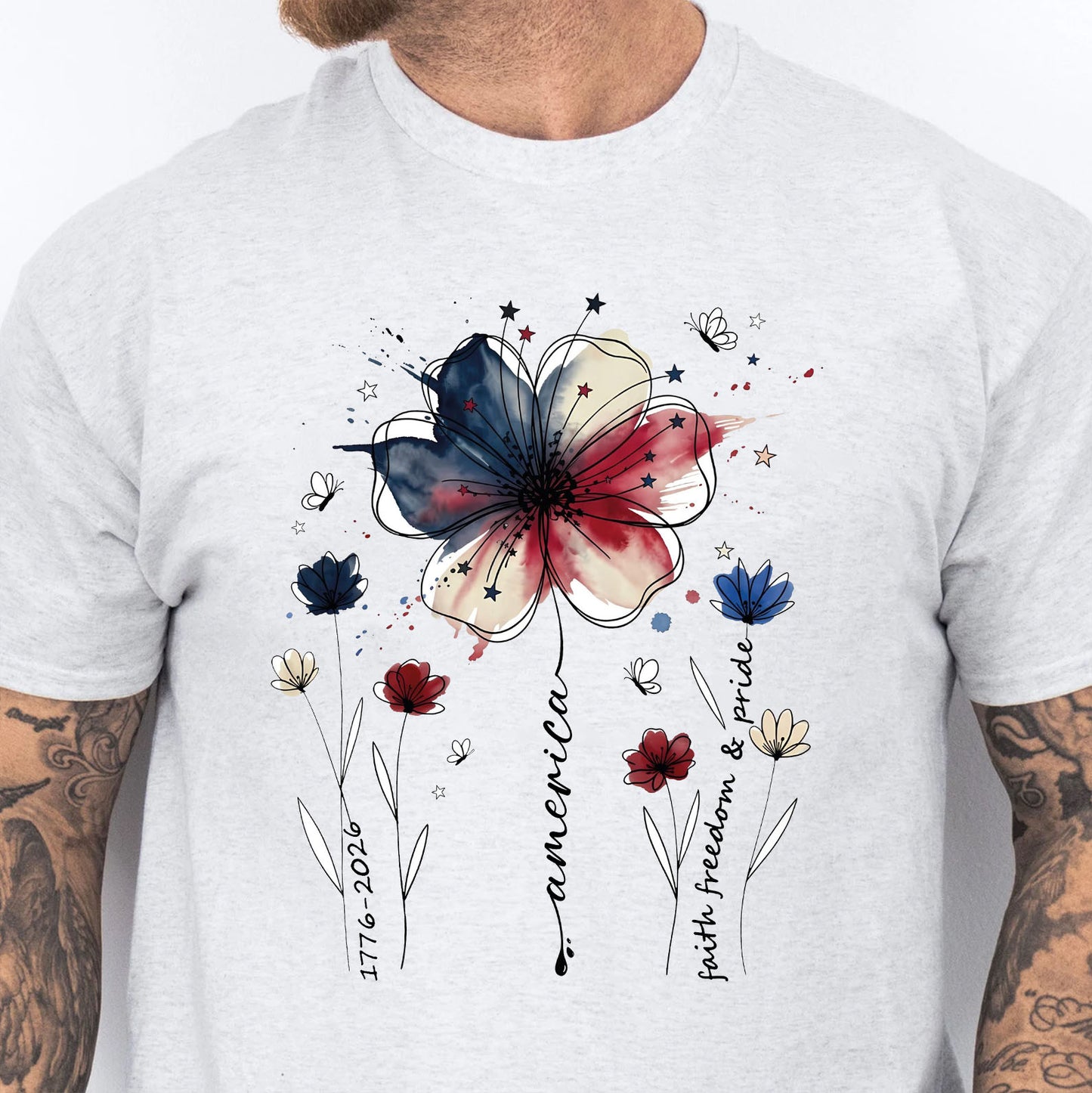 USA 250 Years Anniversary Floral Shirt, 1776–2026 Patriotic Wildflower T-Shirt, Freedom 4th of July Bright Tee 684940