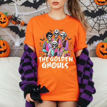 Preppy Halloween Friends Shirt, Golden Ghouls Skeleton Ladies Tee, Girly Spooky Squad Halloween Shirt 685868
