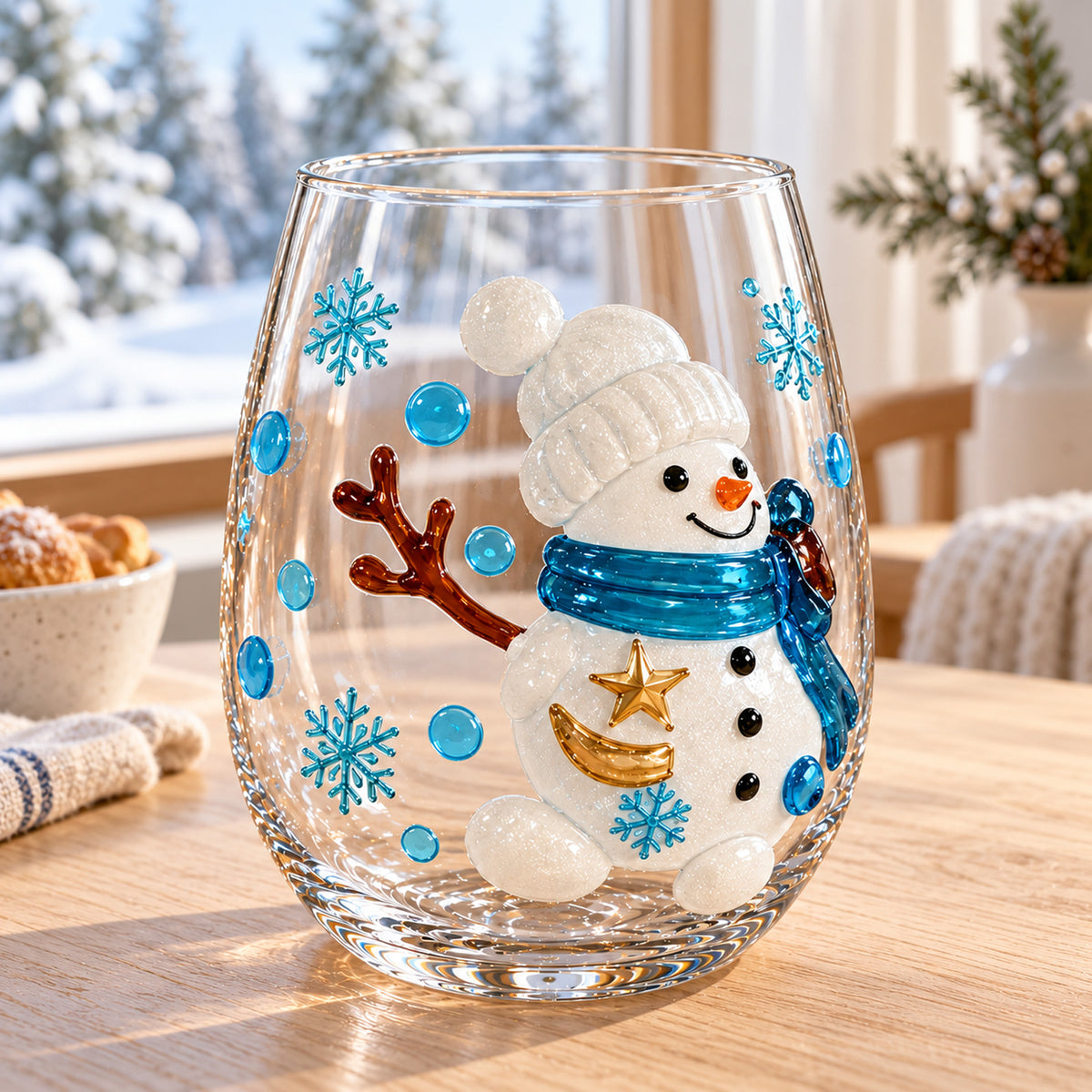Christmas Stemless Wine Glass, Santa Snowman Reindeer Holiday Drinking Glass, Festive Christmas Gift 686694 WFD
