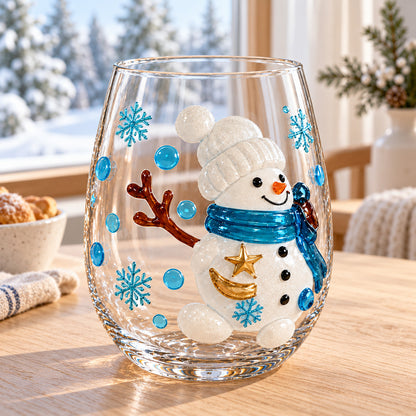 Christmas Stemless Wine Glass, Santa Snowman Reindeer Holiday Drinking Glass, Festive Christmas Gift 686694 WFD