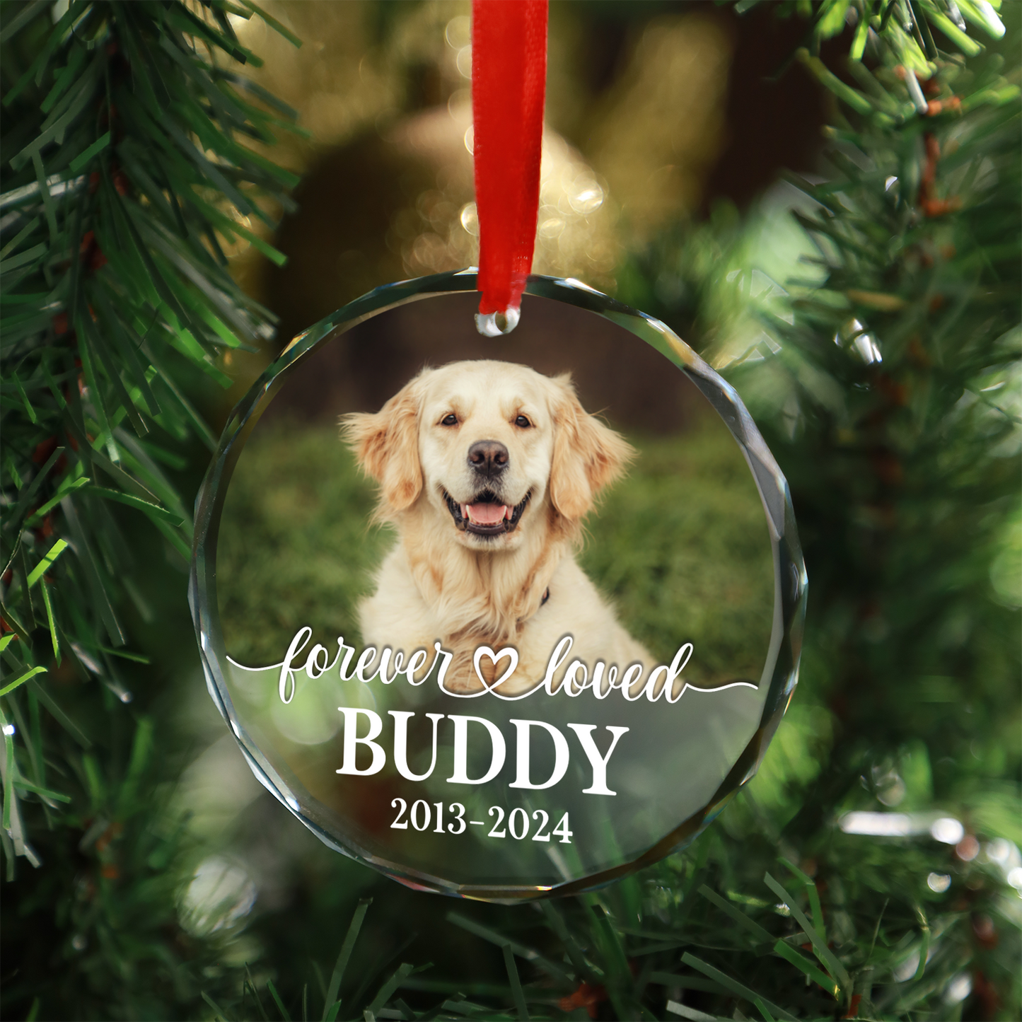 Personalized Pet Memorial Photo Glass Ornament | Custom Dog Cat Photo Christmas Ornament Gift 683440