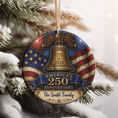 Personalized USA 250 Years Anniversary Ceramic Ornament, Custom Name Liberty Bell Christmas Decor 686004