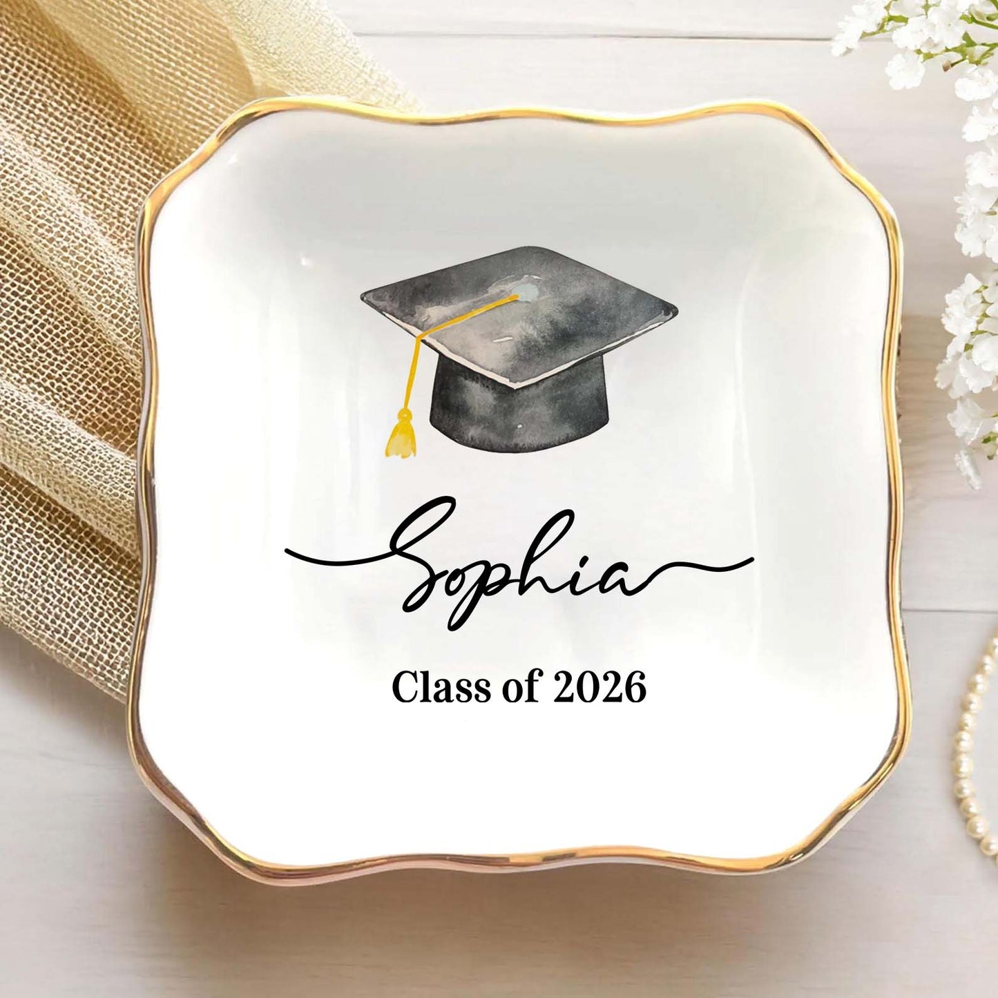 Personalized Graduation Jewelry Dish Class of 2026, Custom Name Ring Dish, Graduation Gift for Her 684877