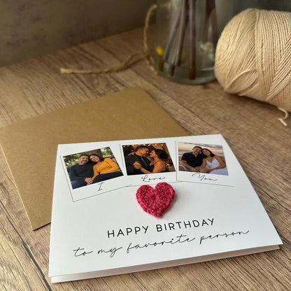 Custom Photo Birthday Card, Personalized Crochet Heart Card for Husband Wife, Boyfriend Girlfriend Gift 686857 WFD