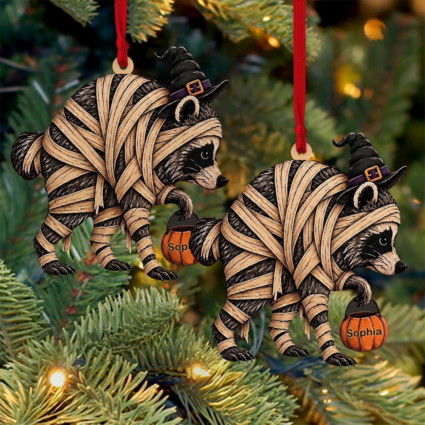 Personalized Mummy Raccoon Wooden Ornament, Funny Trick or Trash Halloween Ornament 685851
