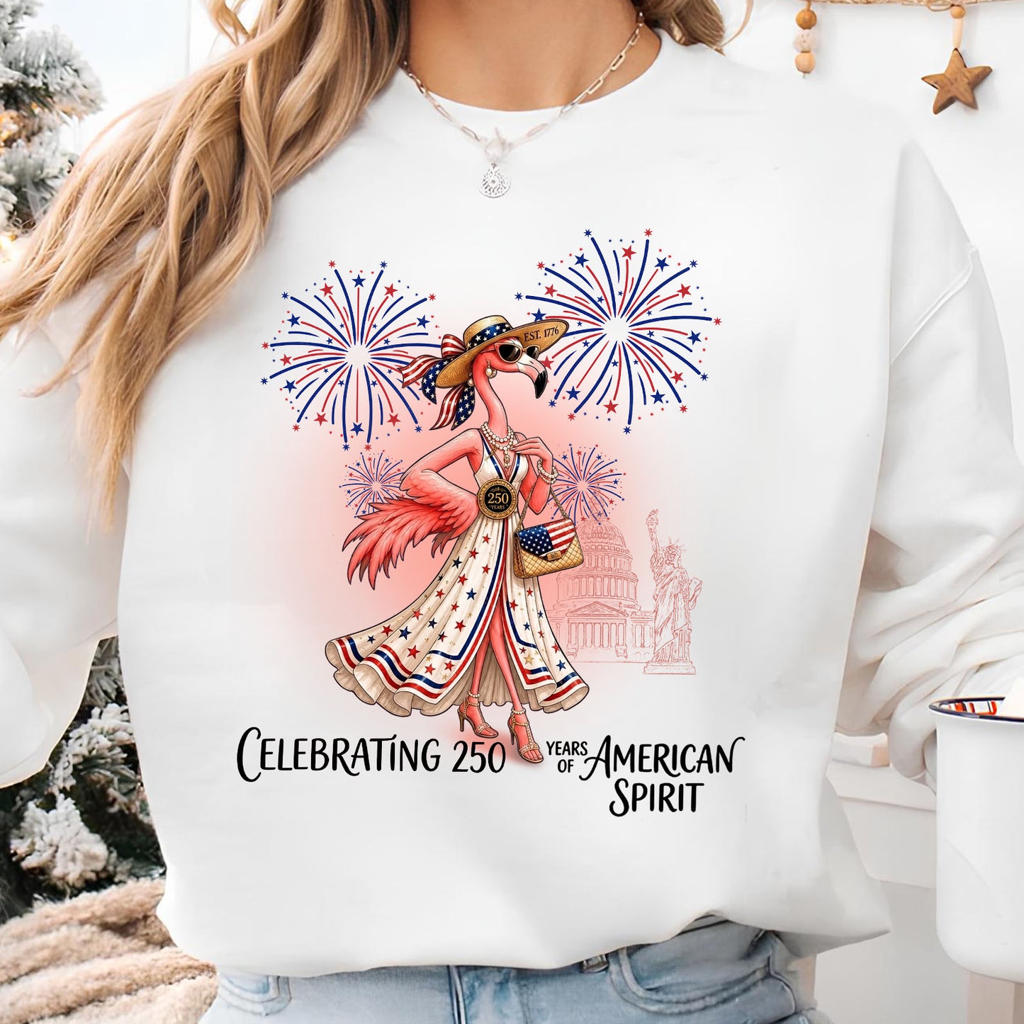 250 Years of American Spirit Flamingo Shirt, Patriotic 4th of July Independence Day Tee, USA Celebration T-Shirt 685212