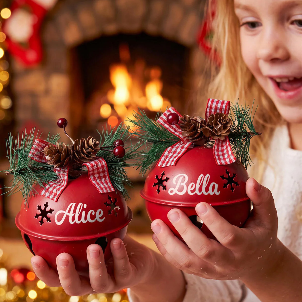 Personalized Jingle Bell Ornament, Custom Name & Year Bell with Pine Cone Christmas Ornament 686668 WFD