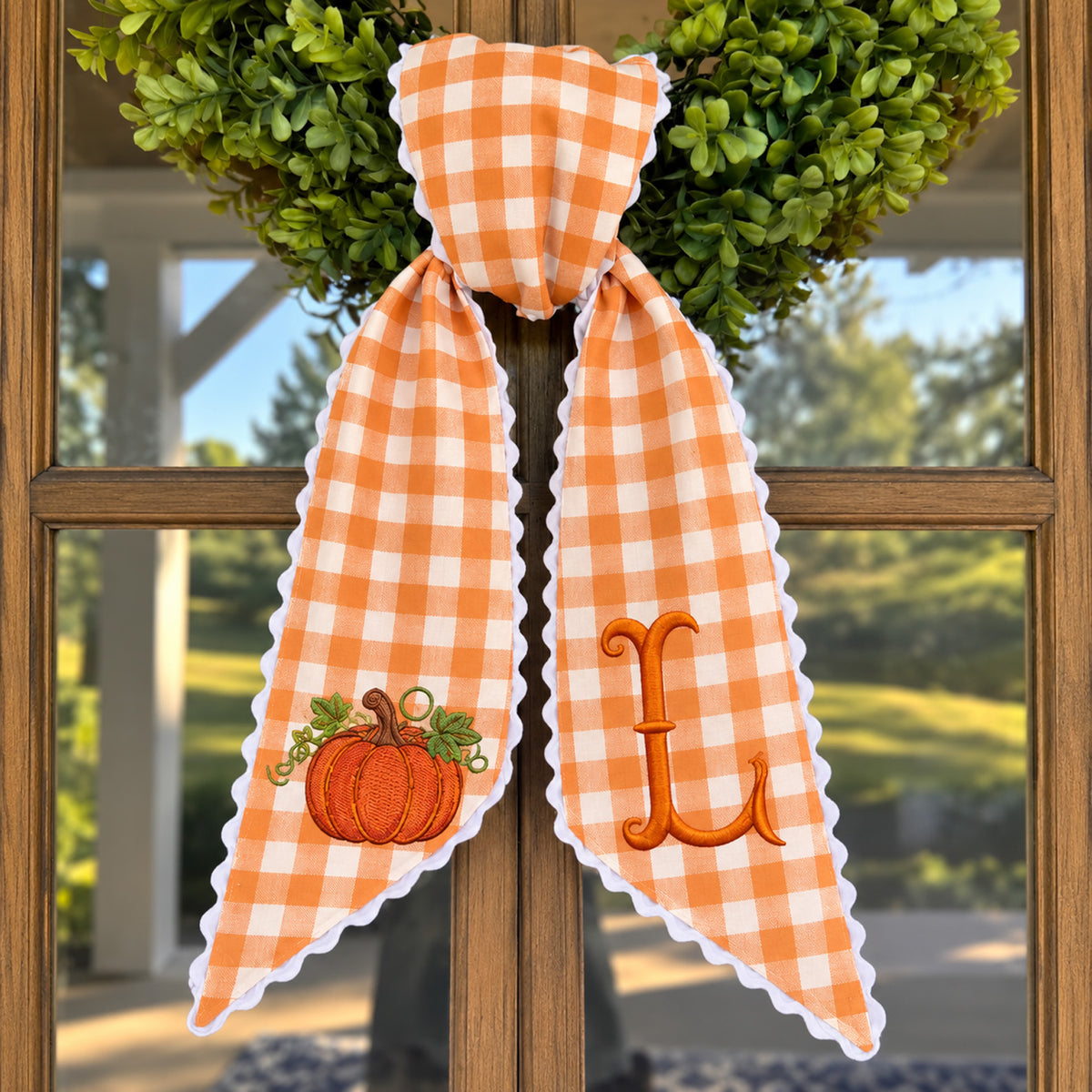Personalized Pumpkin Wreath Sash, Embroidered Fall Monogram Bow, Custom Initial Thanksgiving Door Decor 686158 WFD