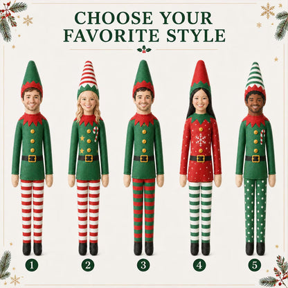 Personalized Photo Face Poseable Christmas Elf Doll, Custom Mini Plush Elf with Optional Cube Toy 686693 WFD