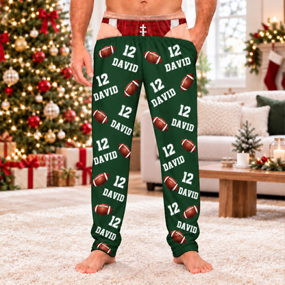 Personalized Sports Pajama Pants, Custom Name & Number Fake Underwear Lounge Pants, Sports Fan Gift 686606 WFD