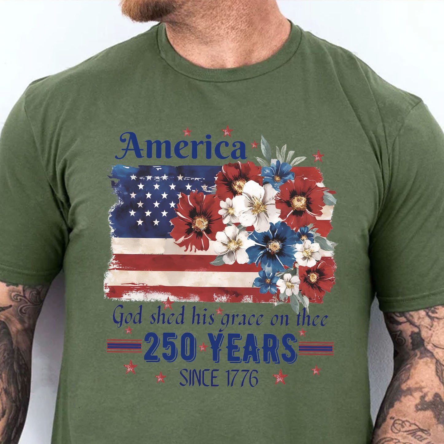 250 Years America Floral Flag T-Shirt, 1776–2026 Patriotic Graphic Tee, 4th of July Anniversary Shirt 684931