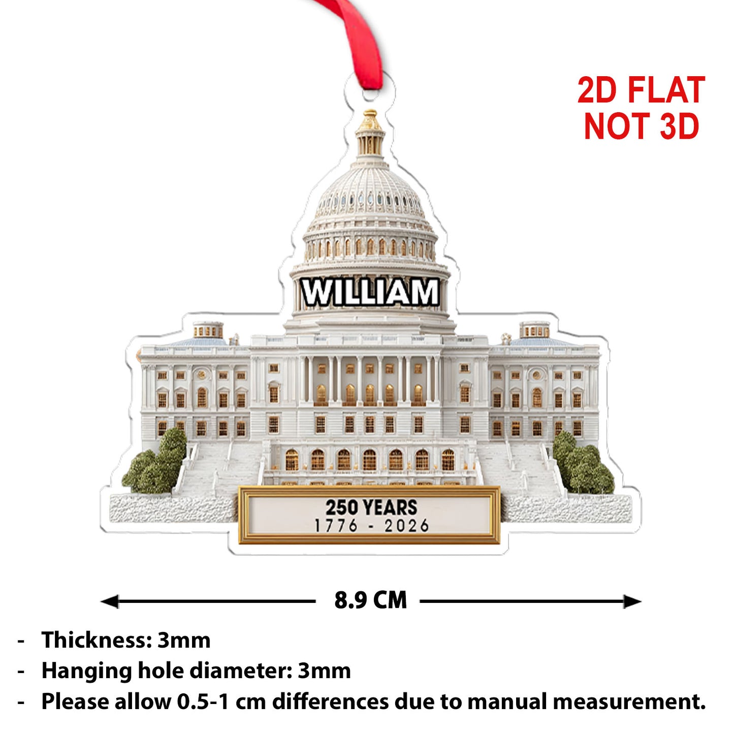 Custom Name 250 Years 1776-2026 Acrylic Ornament | Patriotic 4th of July Christmas Ornament 683540