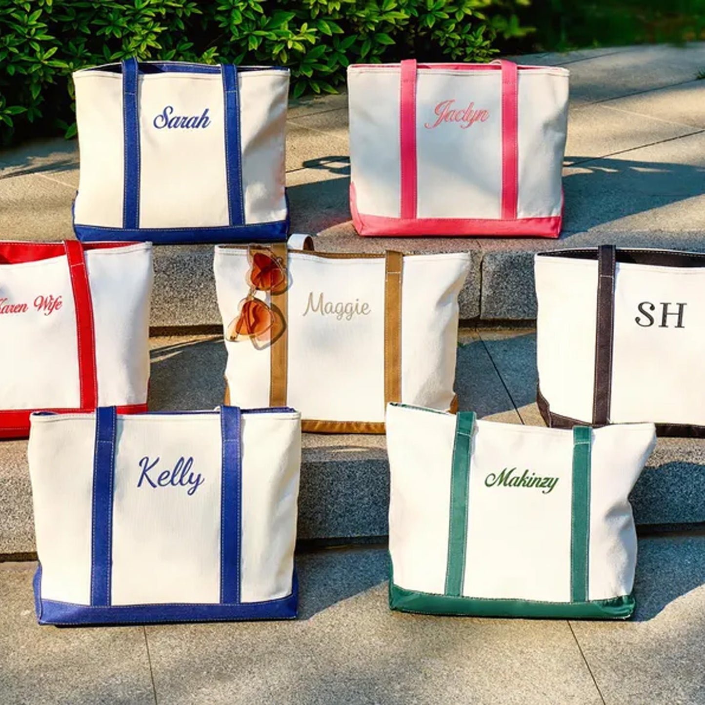 Custom Name Canvas Tote Bag | Personalized Bridesmaid Gift Bag | Embroidered Monogram Tote 684504