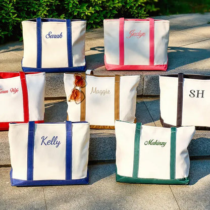 Custom Name Canvas Tote Bag | Personalized Bridesmaid Gift Bag | Embroidered Monogram Tote 684504