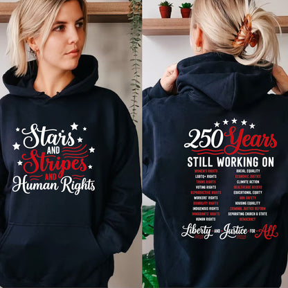 250 Years America Still Working On Social Justice Front & Back Shirt, Stars and Stripes Human Rights Tee 685303
