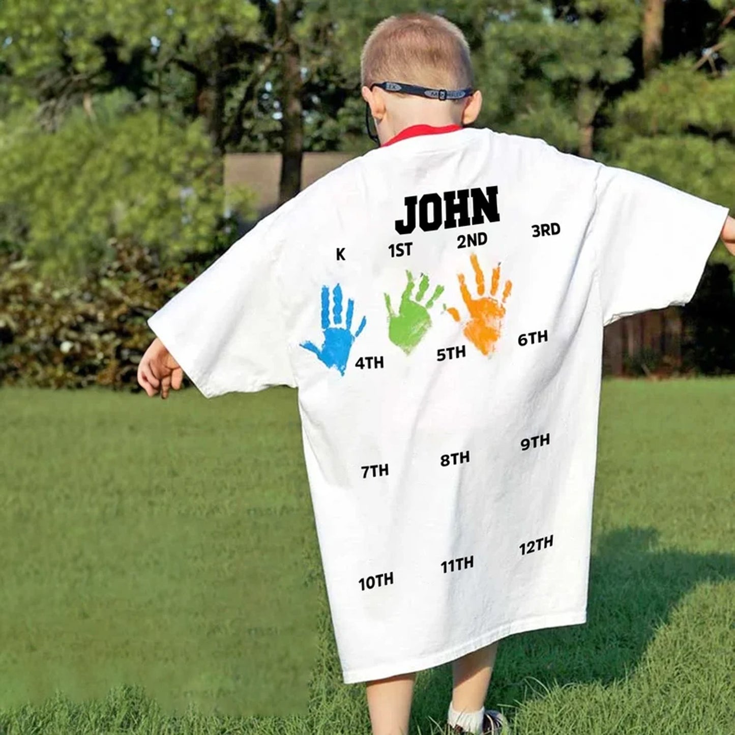 Personalized Grow With Me Front & Back Shirt, Custom Class of Kids Handprint Large Print Shirt 685740 WFD