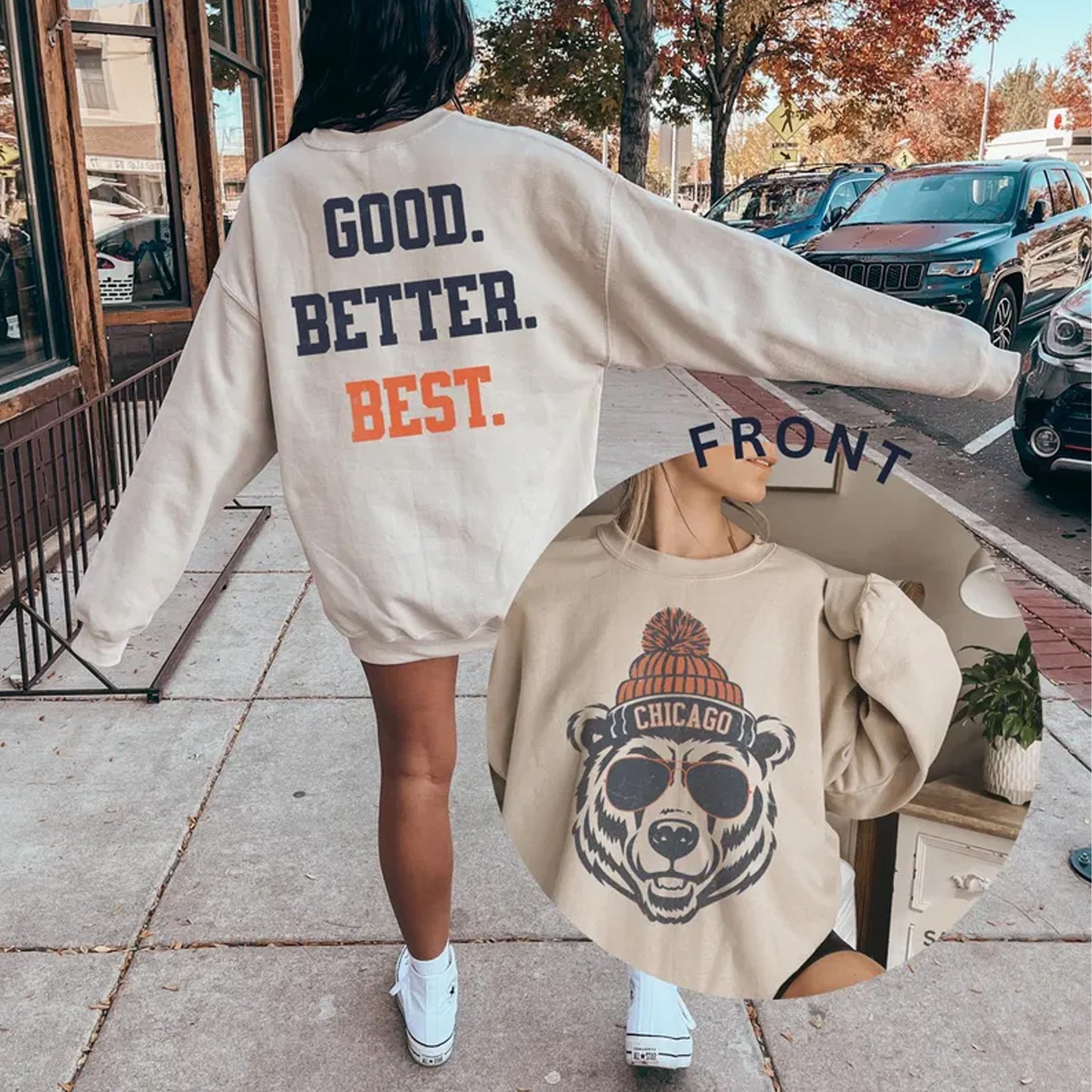 Chicago Football Sweatshirt, Trendy Chicago Football Fan Gifts, Chicago Football Game Day Front & Back Shirt 684144