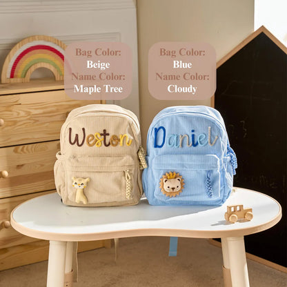 Personalized Toddler Corduroy Backpack, Custom Kids School Bag, Kindergarten Preschool Backpack 685376