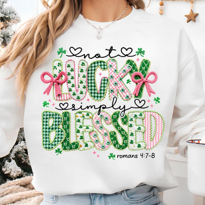 Lucky Blessed St. Patrick’s Day Shirt, Faux Yarn Coquette Sweatshirt, Latch Hook Faux Embroidery Shirt 684190