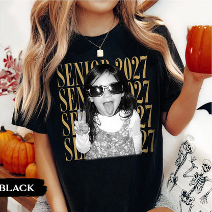 Personalized Photo Senior 2027 Comfort Colors Shirt, Custom Class of 2027 Graduation Tee, Retro Graduate Gift 685636