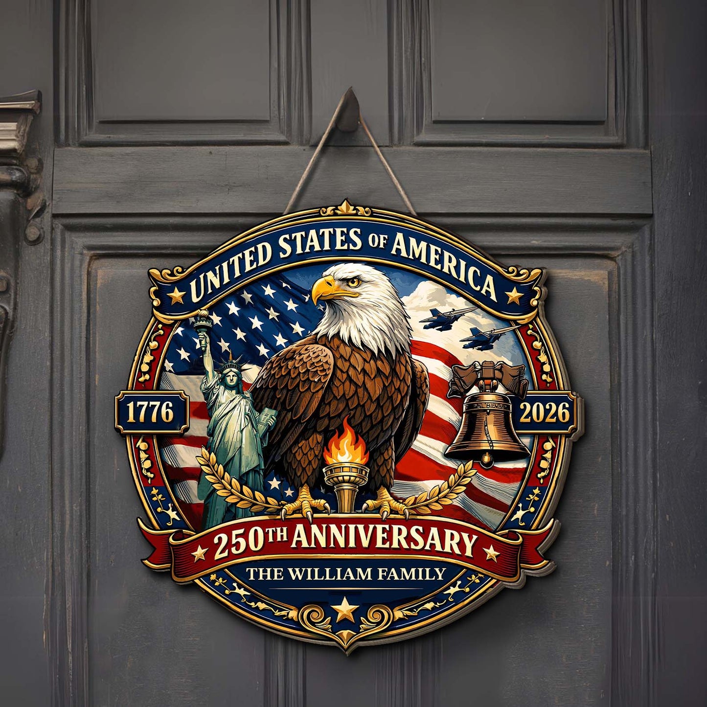 Personalized USA 1776–2026 250 Years Anniversary Wooden Sign | Patriotic Eagle Liberty Wood Sign 684543