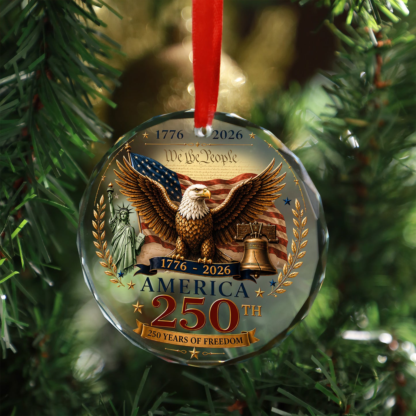 250 Years of America Glass Ornament, We The People 1776-2026 Patriotic 250th Anniversary Christmas Gift 685897