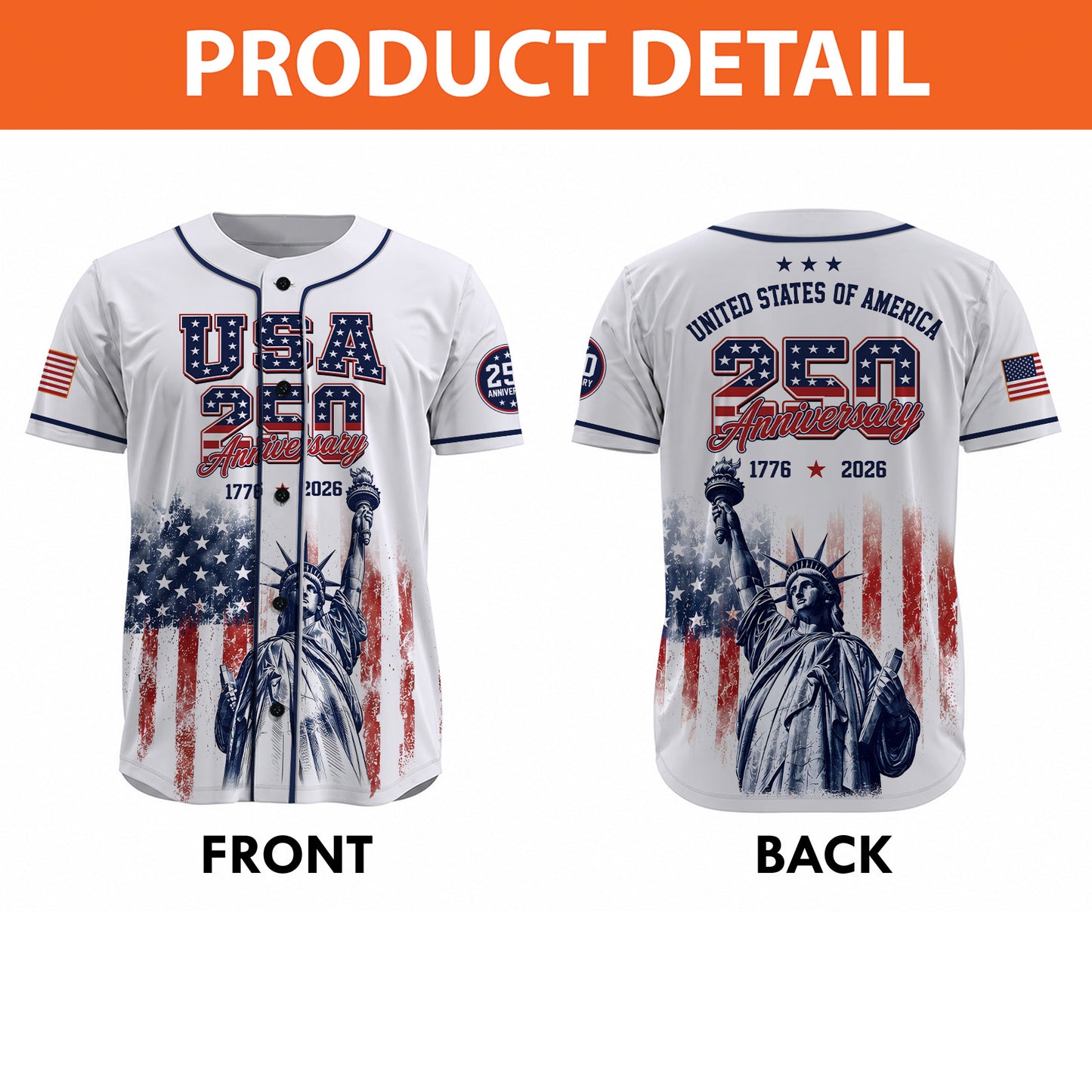 USA 250 Years Anniversary Baseball Jersey, Patriotic Statue of Liberty Shirt, America 1776-2026 Shirt 685210