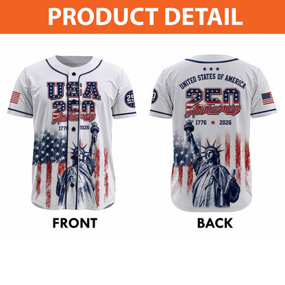 USA 250 Years Anniversary Baseball Jersey, Patriotic Statue of Liberty Shirt, America 1776-2026 Shirt 685210