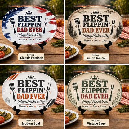 Personalized Best Flippin Dad Ever Grilling Plate, Custom Patriotic BBQ Platter Gift for Dad, Father's Day Gift 685147