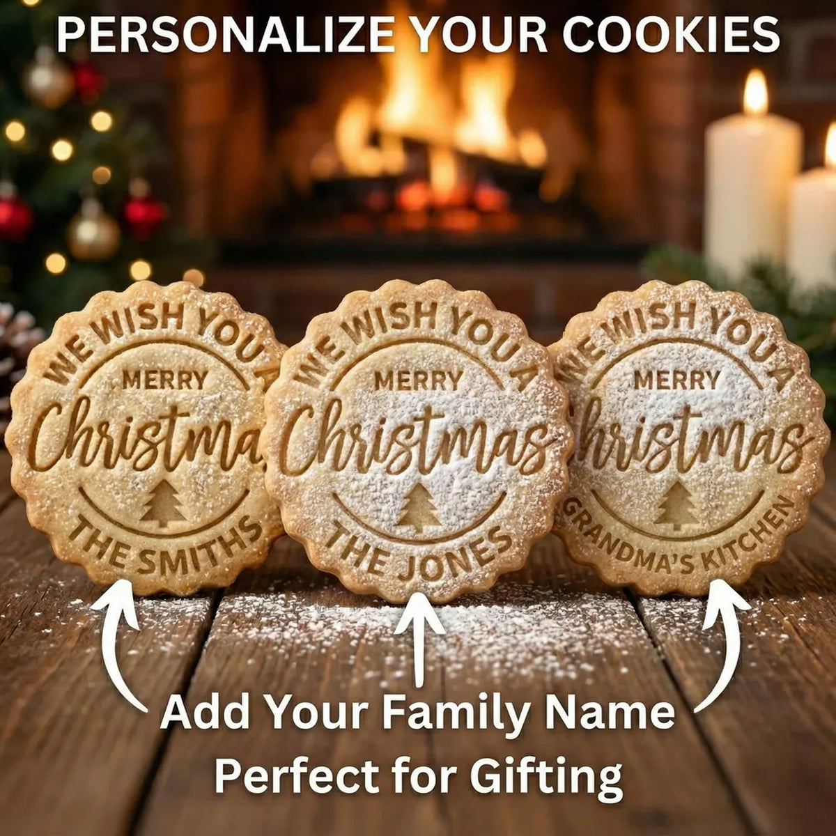 Custom Family Name Christmas Cookie Stamp & Cutter, Personalized Merry Christmas Baking Stamp 686919 WFD