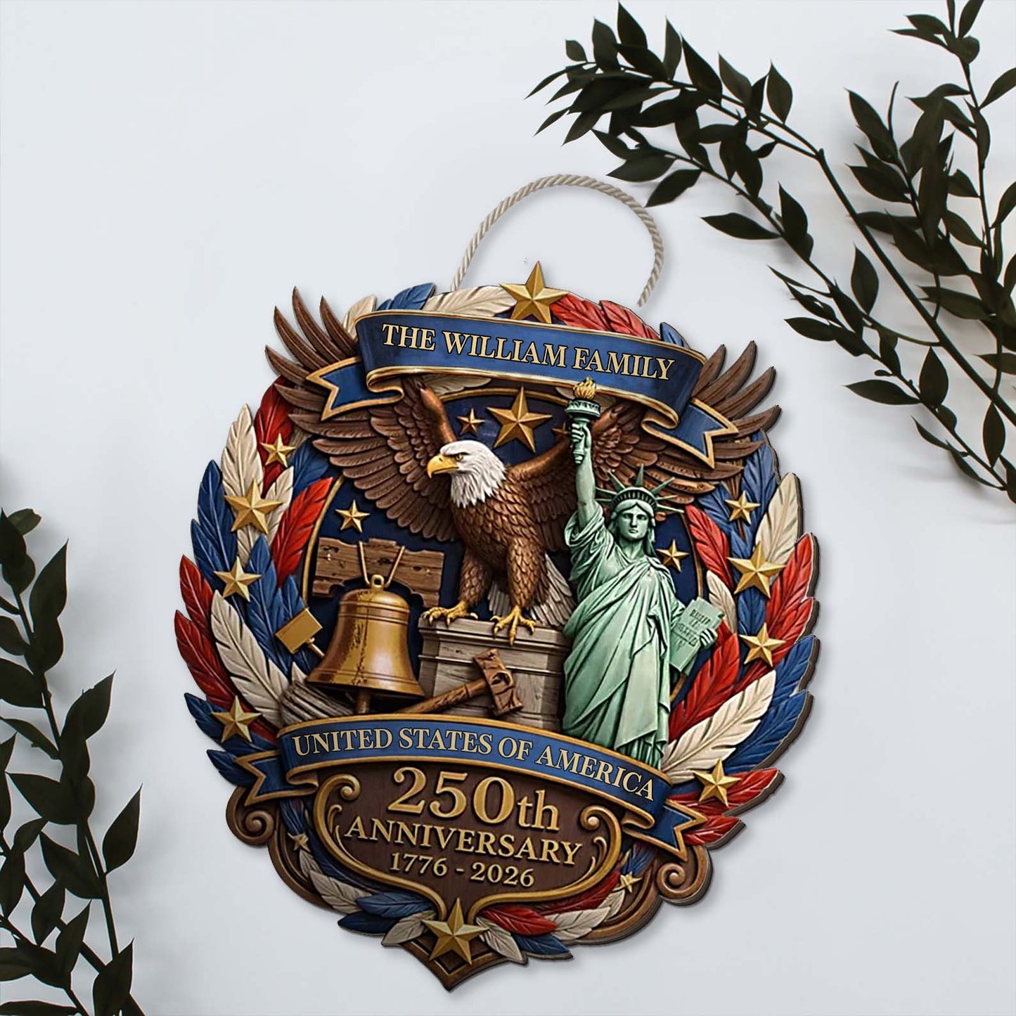 Custom USA 250 Years Anniversary Wood Sign, Patriotic 1776–2026 America Door Hanger Decor 684965