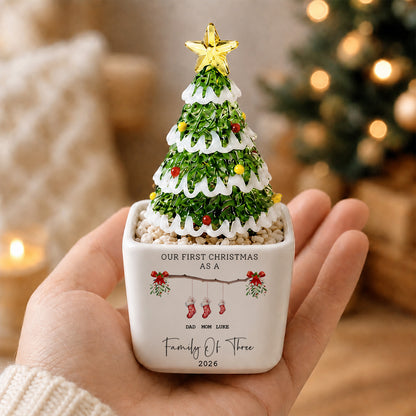 Personalized Family Ceramic Pot Christmas Tree, Custom Family Names Stocking Christmas Decor 685983
