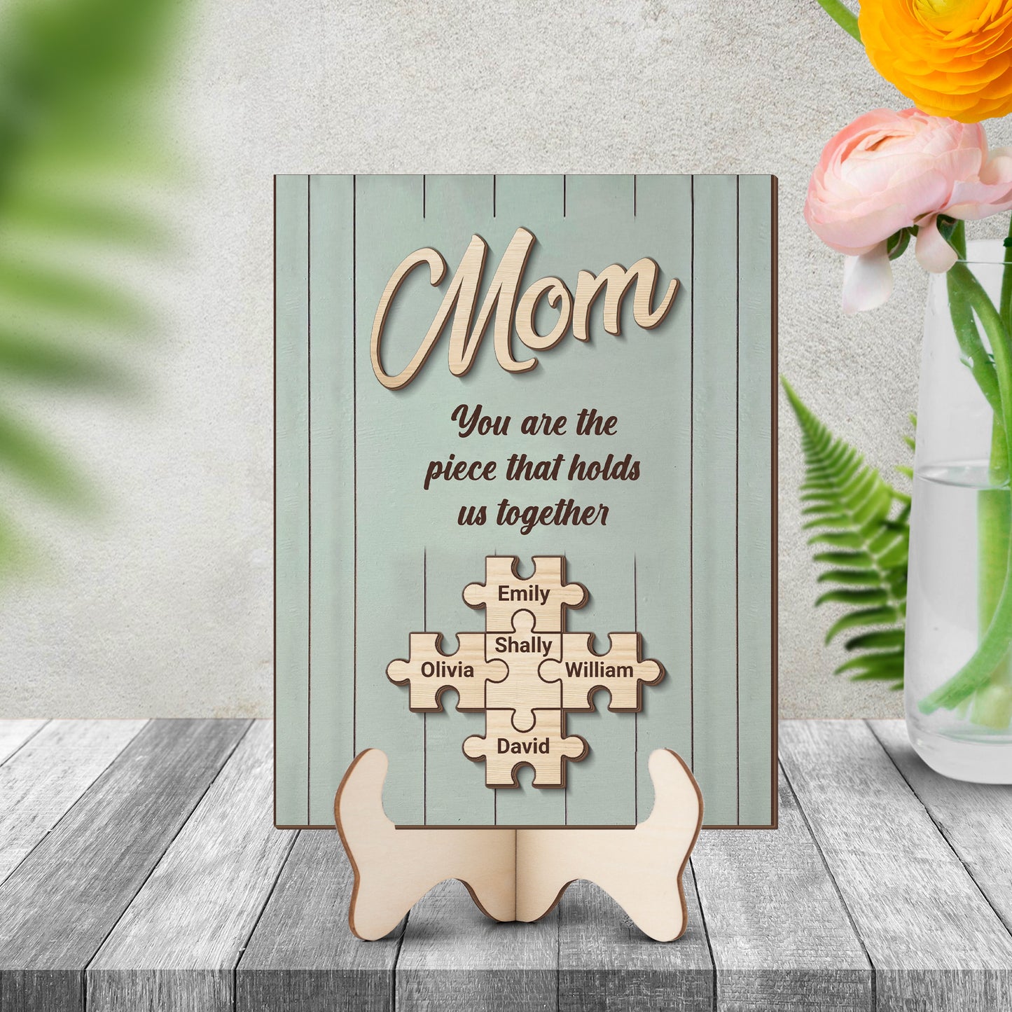 Personalized Mom Puzzle Sign, Custom Name Wooden Plaque, Mothers Day Gift, 2 Layers Wooden Plaque 684821