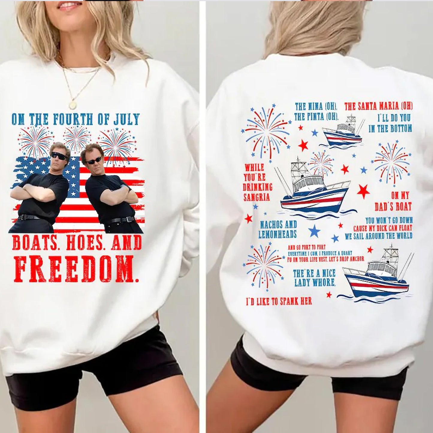 250 Years Boats Hoes and Freedom Front & Back Shirt, Funny Step Brothers 4th of July 1776-2026 Tee 685417 WFD