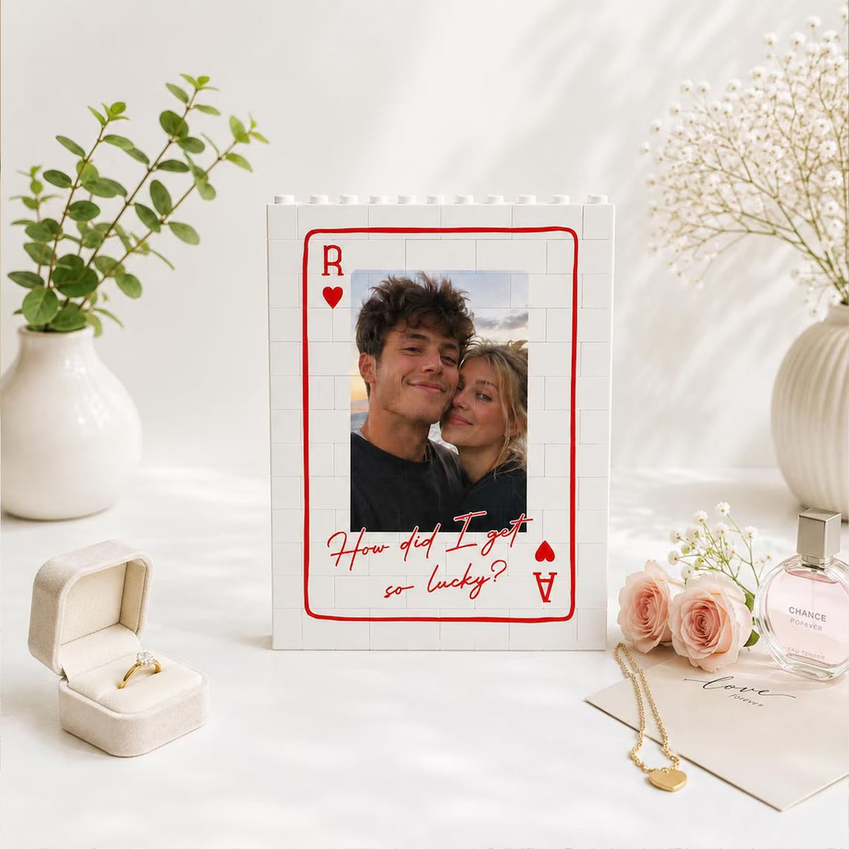 Personalized Playing Card Couple Photo Building Brick Block, Custom Quote Couple Picture Puzzle 685922