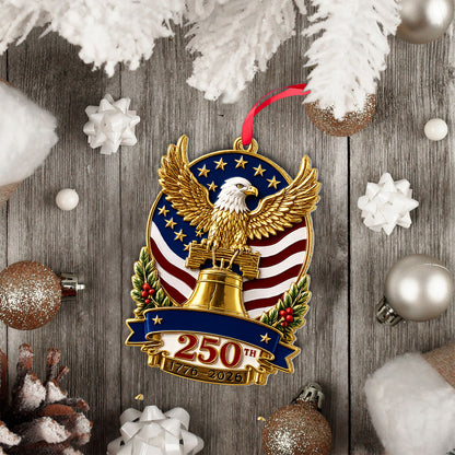 USA 250th Anniversary 2-Sided Aluminum Ornament 1776-2026, Patriotic Bald Eagle Christmas Ornament 685804