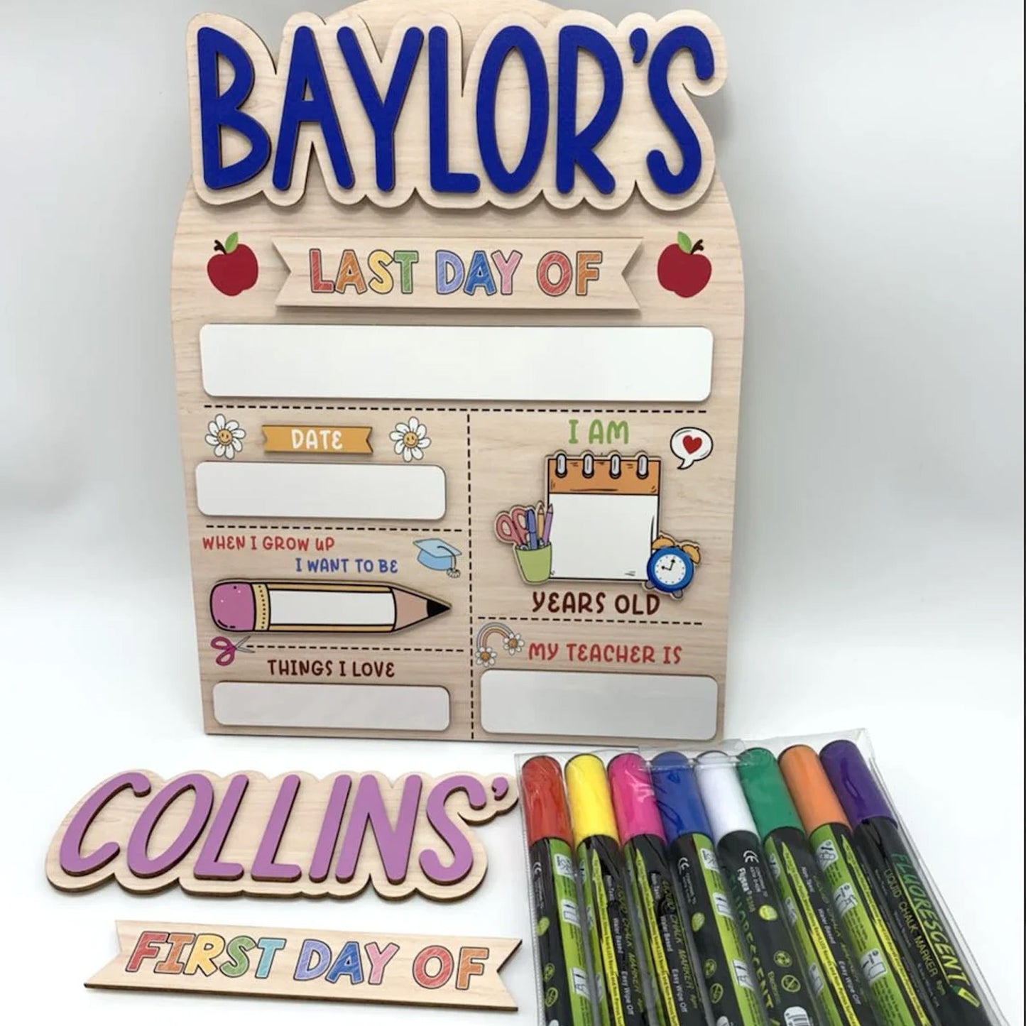 Personalized First & Last Day of School Sign, Custom Wooden School Board, Kindergarten First Day School Sign 685369